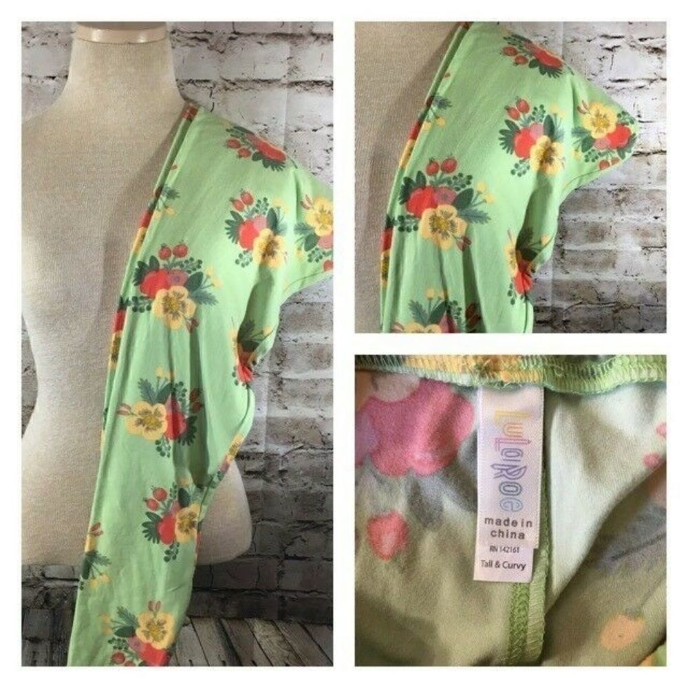 LuLaRoe TC Leggings Mint Green Floral Pink Yellow